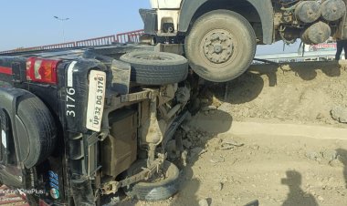 ट्रक ने पुलिस जीप में मारा टक्कर तीन पुलिसकर्मी घायल 