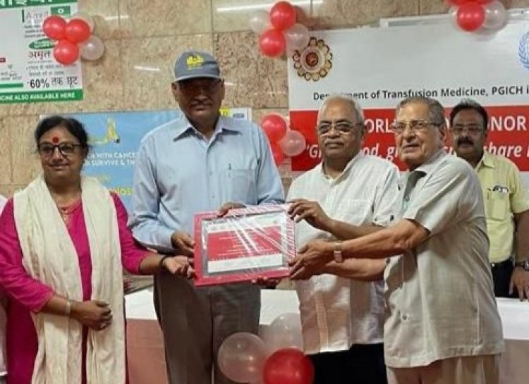 रक्त दान के क्षेत्र में अभूतपूर्व योगदान के लिए लक्ष्मी नारायण मंदिर सम्मानित