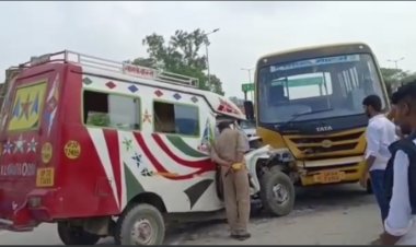 शव वाहन से टकराया नर्सिंग कॉलेज बस, ड्राइवर समेत  आधा दर्जन घायल