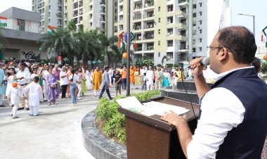 देशभक्ति का जज्बा जगाते हुए एल्डेको आमंत्रण सोसाइटी में फहराया गया 108 फिट उंचा गगनचुंबी तिरंगा