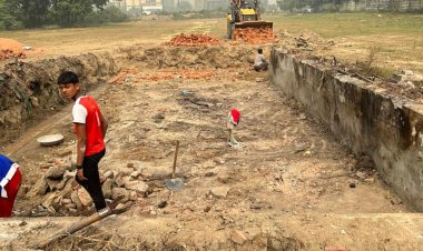 सेक्टर-75 में छठ घाट का निर्माण जोरों से जारी