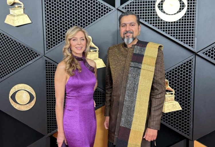 Grammy Winning Composer Ricky Kej attends the Grammy Awards and walks the red carpet with American actress Marla Maples