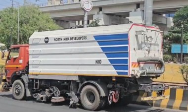 सड़क की वास्तविक सफाई करने के बजाय हवा में ही स्विपिंग करती नजर आई नॉर्थ इंडिया डेवलपर्स की मशीन